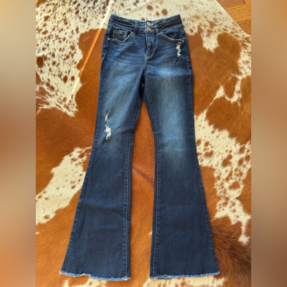 KanCan Medium-Dark Blue Distressed Flare Jeans